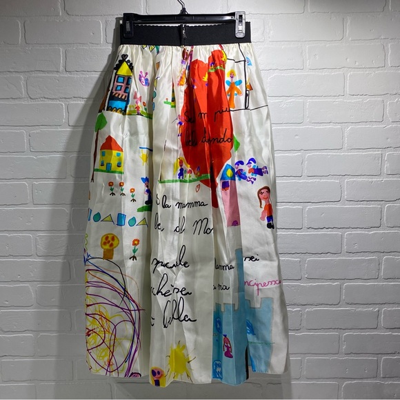 Dolce & Gabbana Long Silk Skirt - Doodle Print - Runway Fashion Week 2015 - 36 - Picture 4 of 6